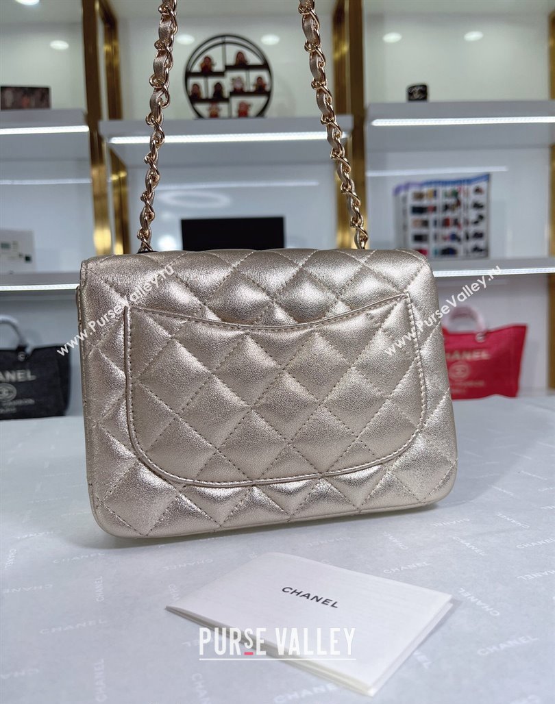 Chanel Metallic Calfskin Mini Square Flap Bag A01115 Gold 2024 0311 (YEZI-240311036)