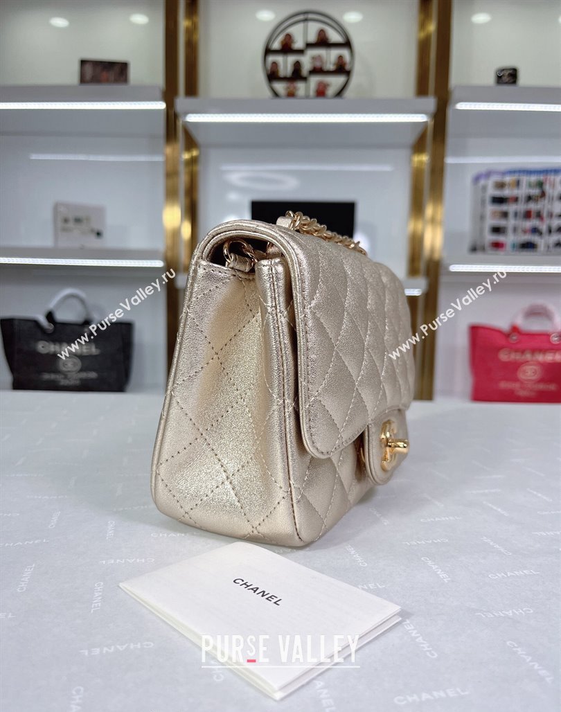 Chanel Metallic Calfskin Mini Square Flap Bag A01115 Gold 2024 0311 (YEZI-240311036)