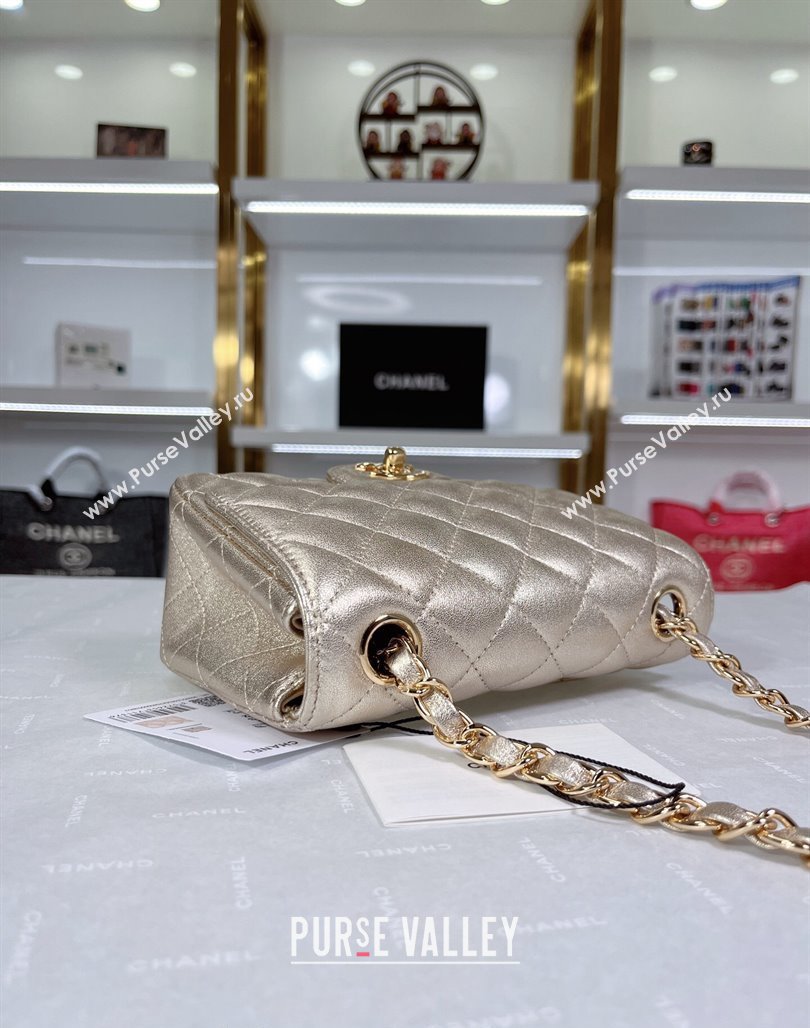 Chanel Metallic Calfskin Mini Square Flap Bag A01115 Gold 2024 0311 (YEZI-240311036)