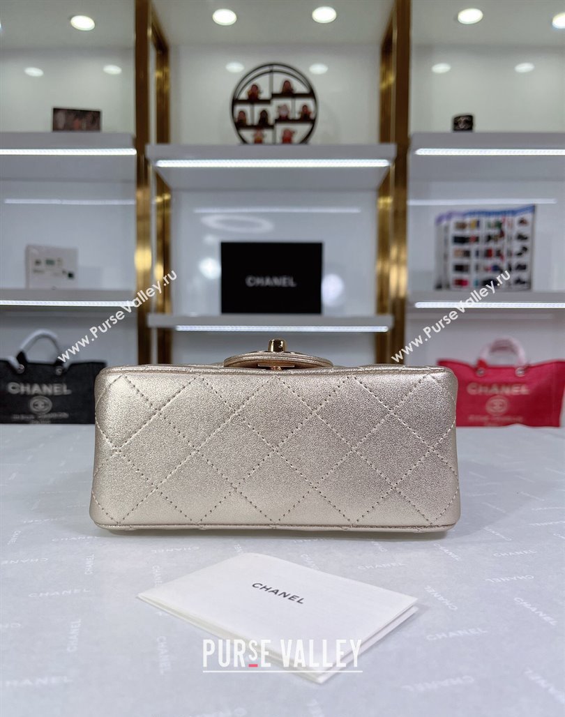 Chanel Metallic Calfskin Mini Square Flap Bag A01115 Gold 2024 0311 (YEZI-240311036)