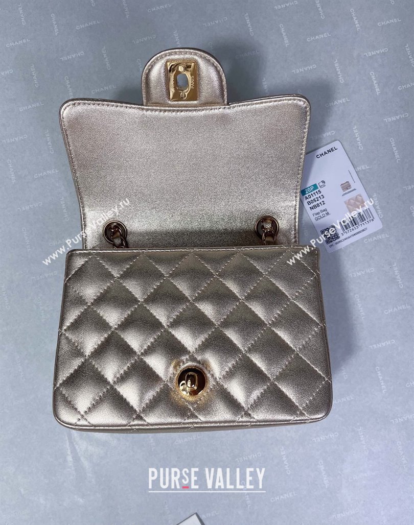 Chanel Metallic Calfskin Mini Square Flap Bag A01115 Gold 2024 0311 (YEZI-240311036)