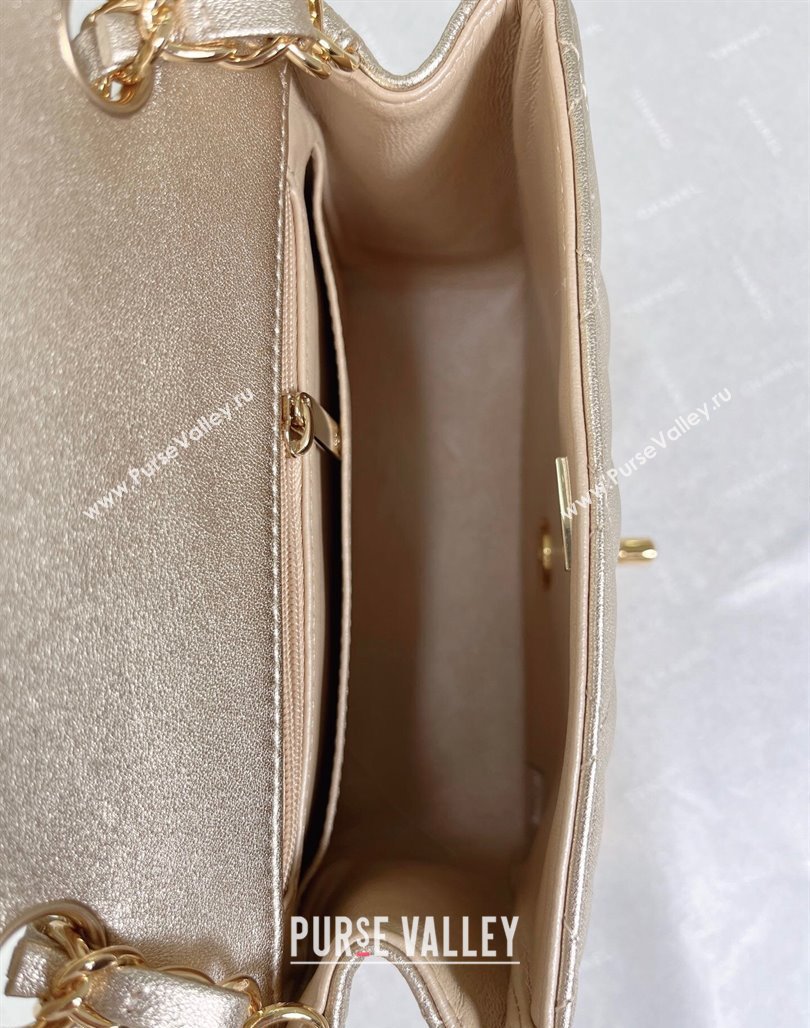 Chanel Metallic Calfskin Mini Square Flap Bag A01115 Gold 2024 0311 (YEZI-240311036)