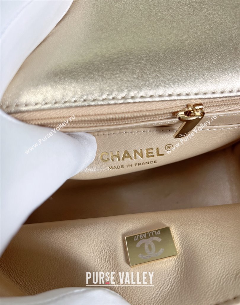 Chanel Metallic Calfskin Mini Square Flap Bag A01115 Gold 2024 0311 (YEZI-240311036)