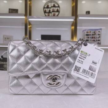Chanel Metallic Calfskin Mini Flap Bag A01116 Silver 2024 0311 (YEZI-240311037)