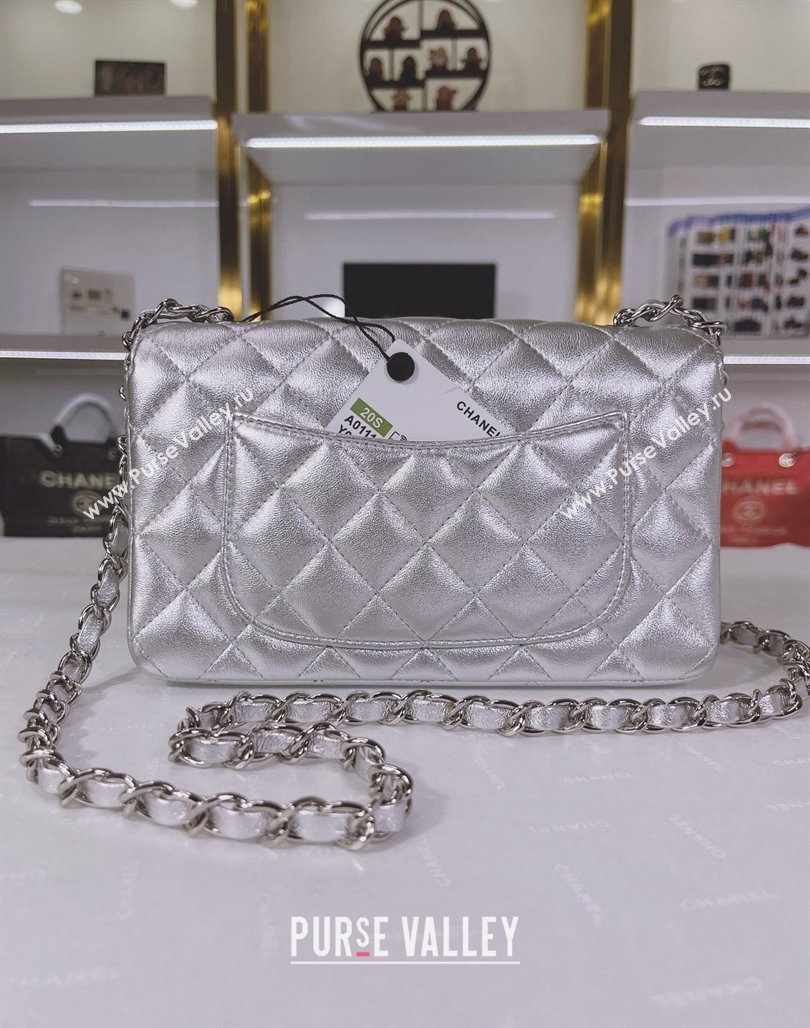 Chanel Metallic Calfskin Mini Flap Bag A01116 Silver 2024 0311 (YEZI-240311037)