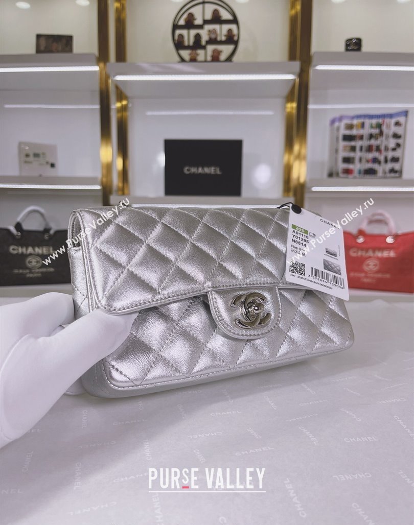 Chanel Metallic Calfskin Mini Flap Bag A01116 Silver 2024 0311 (YEZI-240311037)