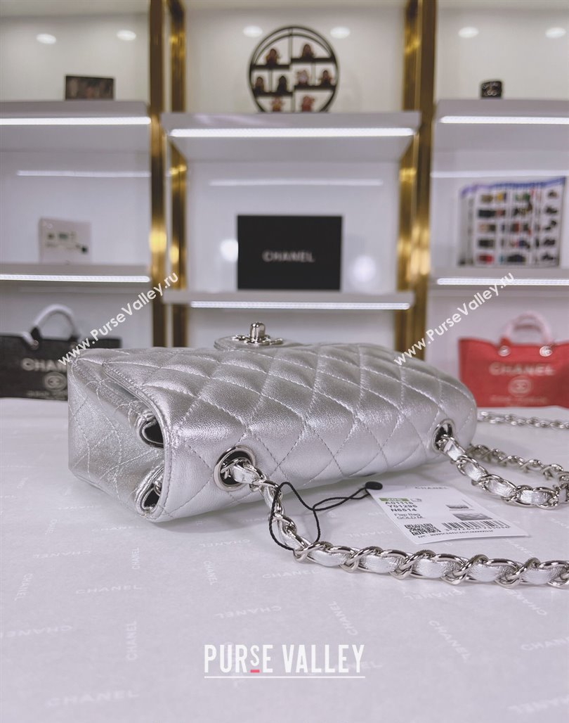 Chanel Metallic Calfskin Mini Flap Bag A01116 Silver 2024 0311 (YEZI-240311037)