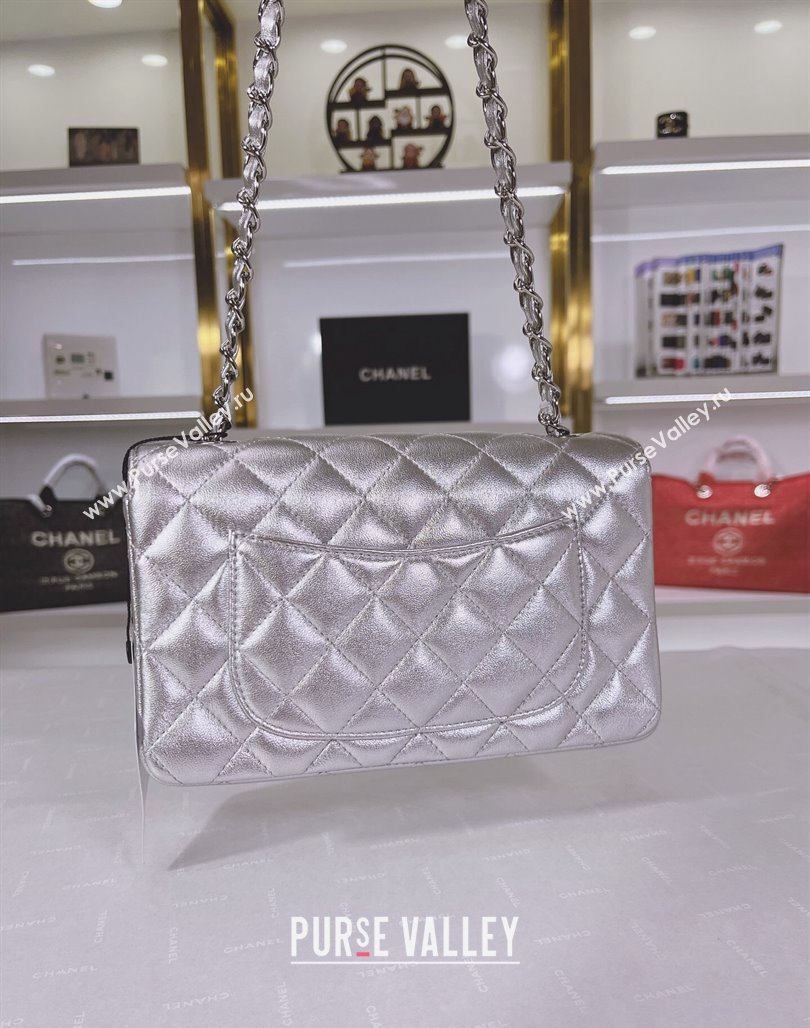 Chanel Metallic Calfskin Mini Flap Bag A01116 Silver 2024 0311 (YEZI-240311037)