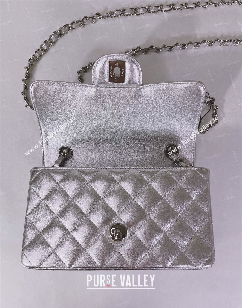 Chanel Metallic Calfskin Mini Flap Bag A01116 Silver 2024 0311 (YEZI-240311037)