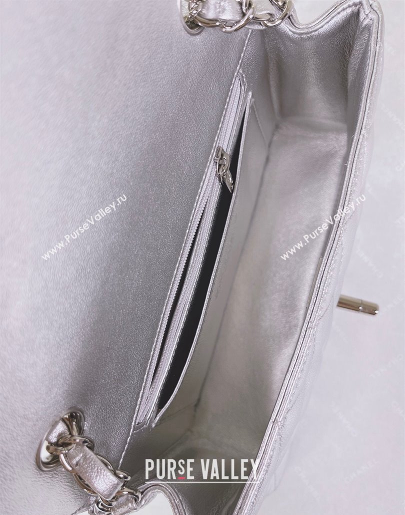 Chanel Metallic Calfskin Mini Flap Bag A01116 Silver 2024 0311 (YEZI-240311037)