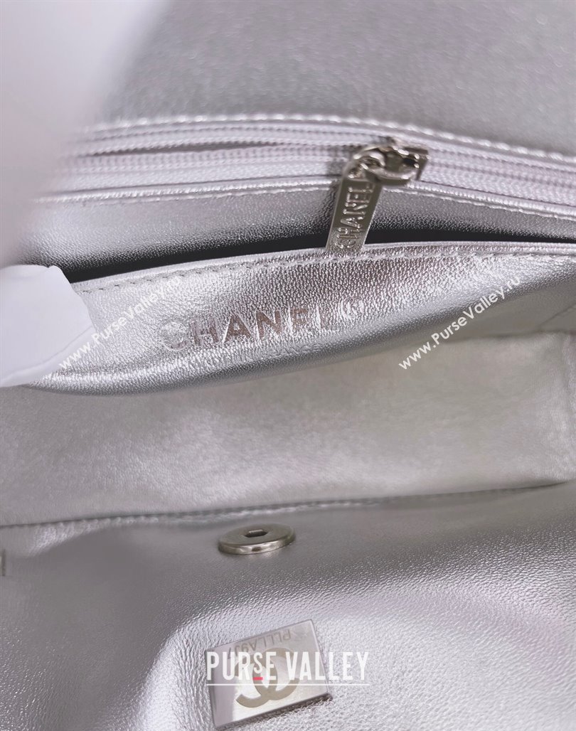 Chanel Metallic Calfskin Mini Flap Bag A01116 Silver 2024 0311 (YEZI-240311037)