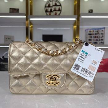 Chanel Metallic Calfskin Mini Flap Bag A01116 Gold 2024 0311 (YEZI-240311038)