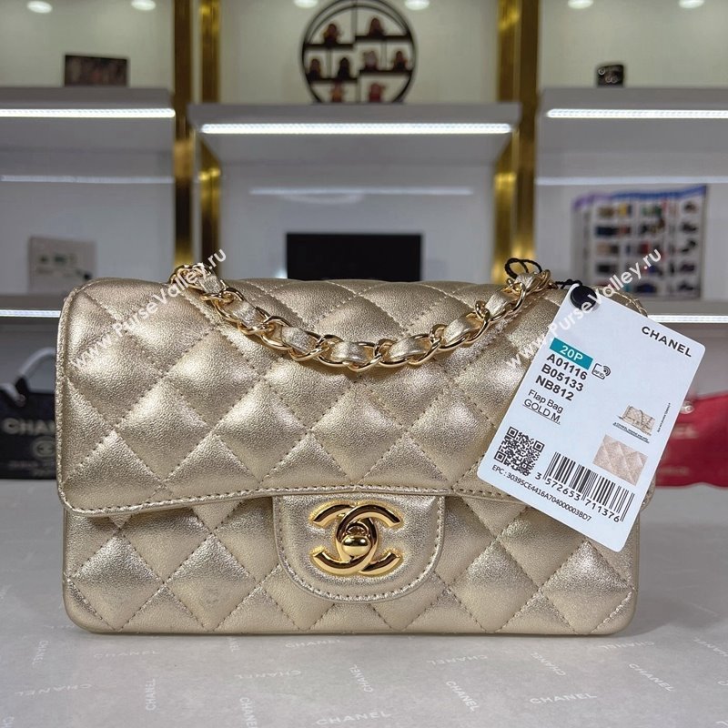 Chanel Metallic Calfskin Mini Flap Bag A01116 Gold 2024 0311 (YEZI-240311038)
