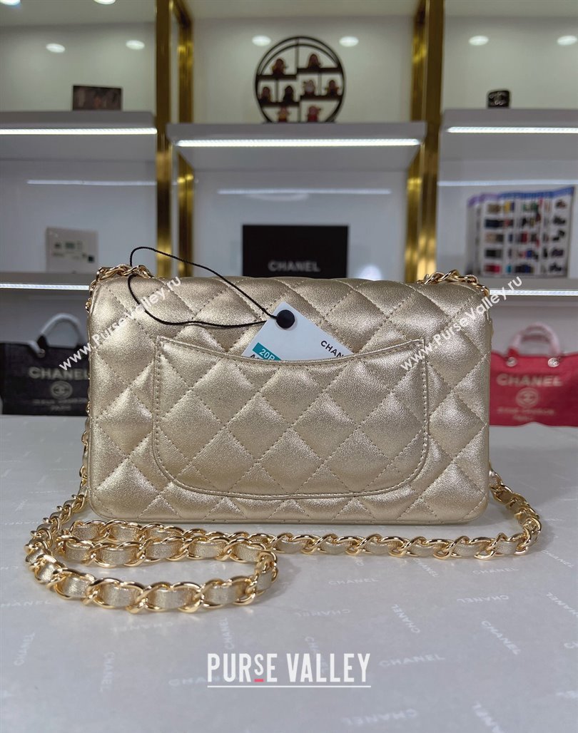 Chanel Metallic Calfskin Mini Flap Bag A01116 Gold 2024 0311 (YEZI-240311038)