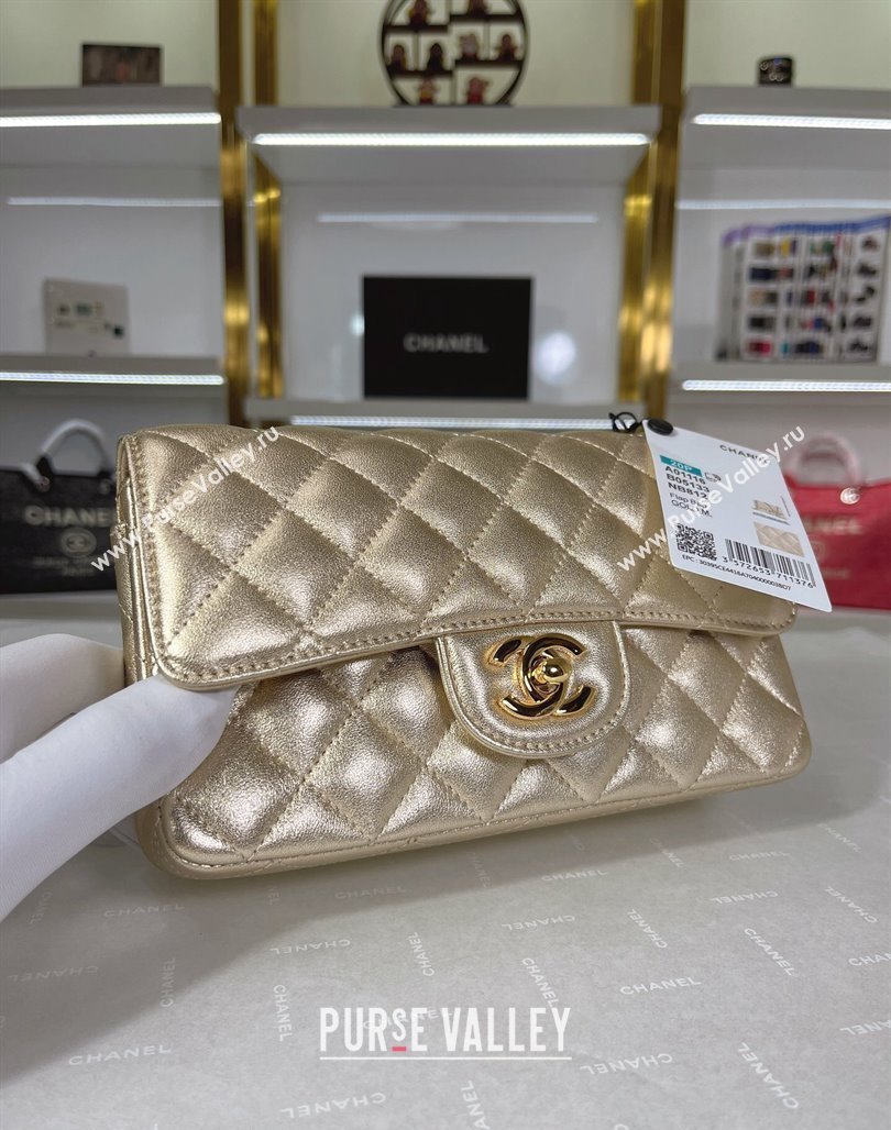 Chanel Metallic Calfskin Mini Flap Bag A01116 Gold 2024 0311 (YEZI-240311038)