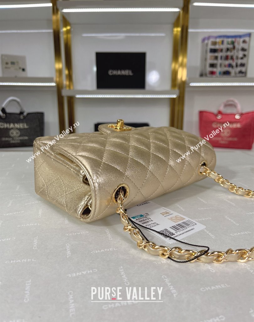 Chanel Metallic Calfskin Mini Flap Bag A01116 Gold 2024 0311 (YEZI-240311038)