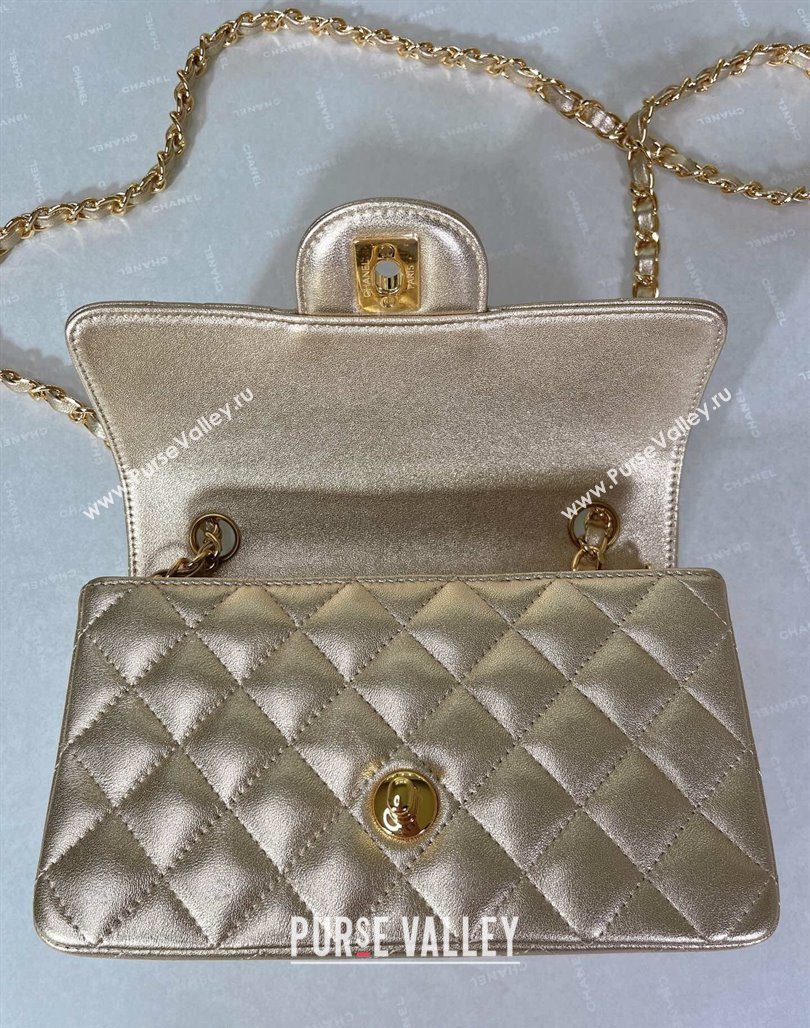 Chanel Metallic Calfskin Mini Flap Bag A01116 Gold 2024 0311 (YEZI-240311038)