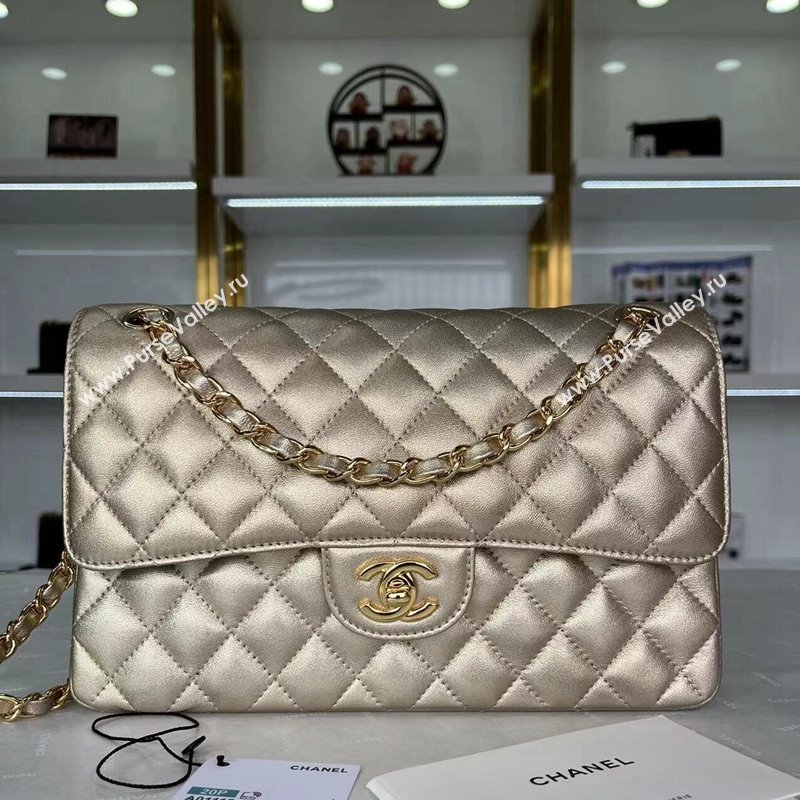 Chanel Metallic Calfskin Medium Flap Bag A01112 Gold 2024 0311 (YEZI-240311039)