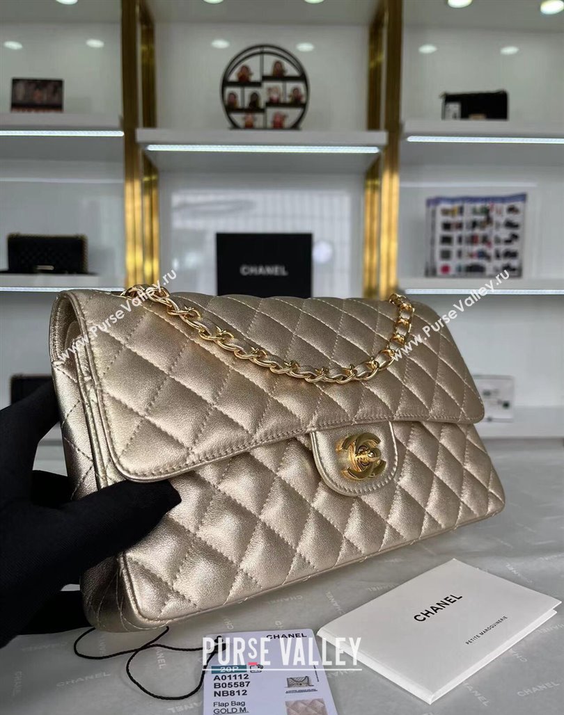 Chanel Metallic Calfskin Medium Flap Bag A01112 Gold 2024 0311 (YEZI-240311039)