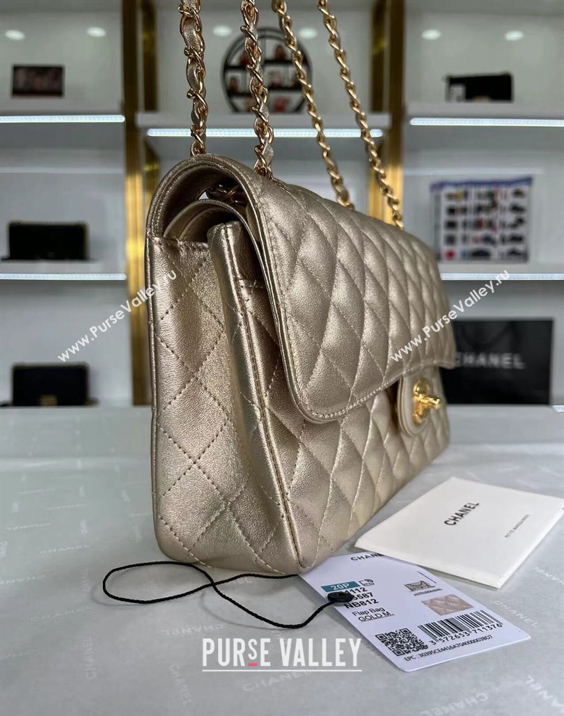 Chanel Metallic Calfskin Medium Flap Bag A01112 Gold 2024 0311 (YEZI-240311039)