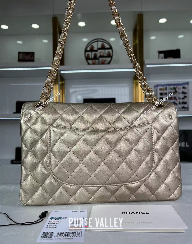 Chanel Metallic Calfskin Medium Flap Bag A01112 Gold 2024 0311 (YEZI-240311039)
