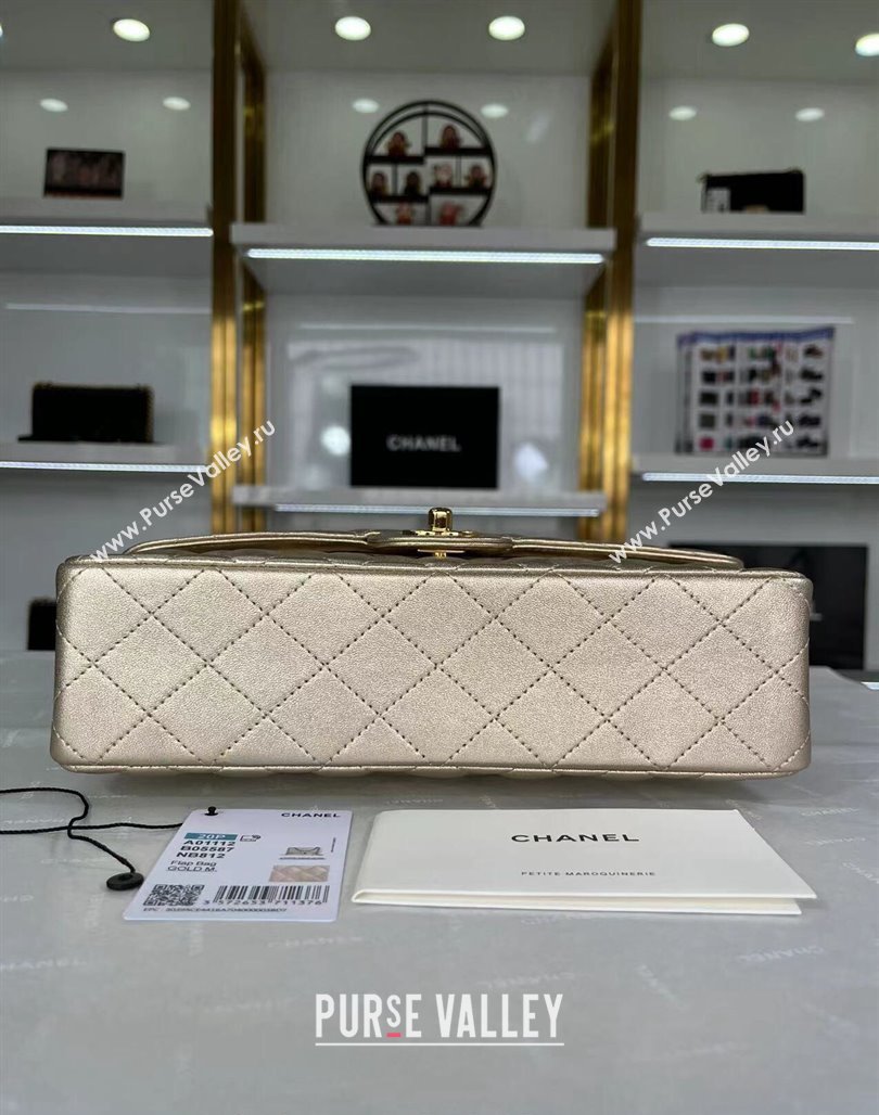 Chanel Metallic Calfskin Medium Flap Bag A01112 Gold 2024 0311 (YEZI-240311039)