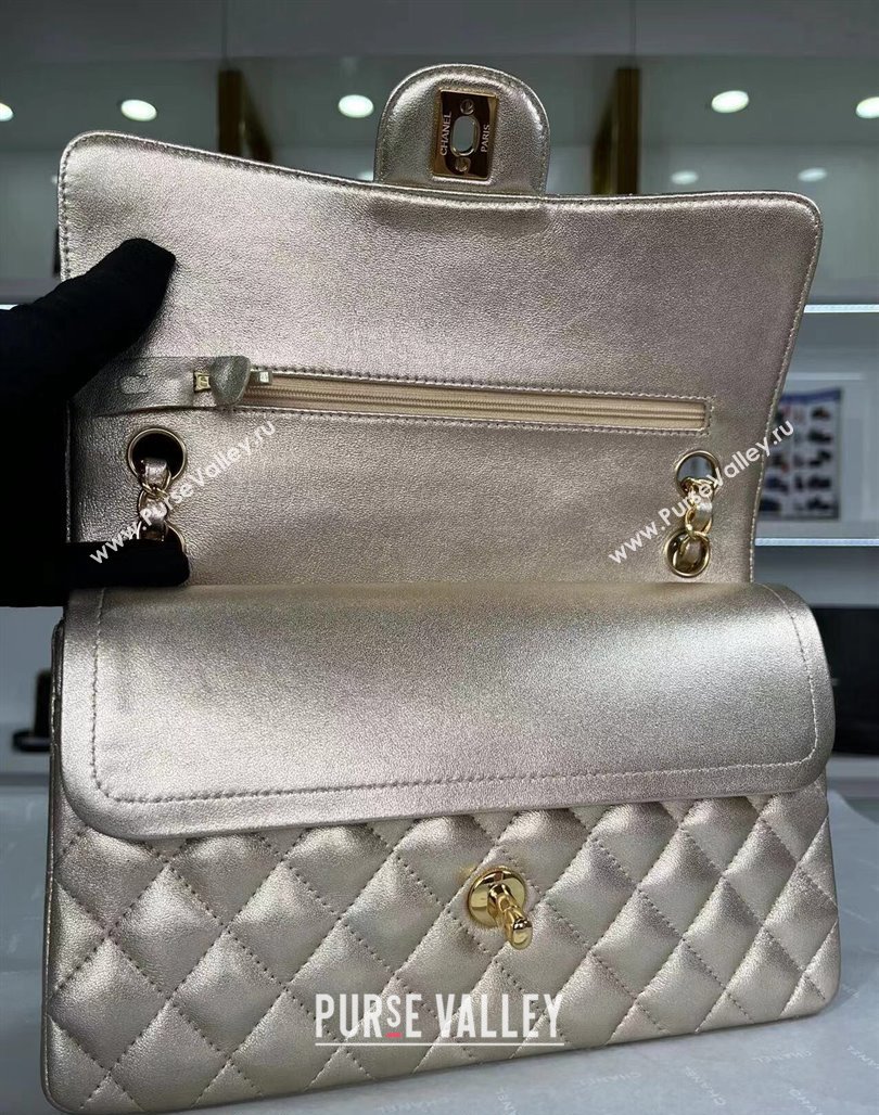 Chanel Metallic Calfskin Medium Flap Bag A01112 Gold 2024 0311 (YEZI-240311039)