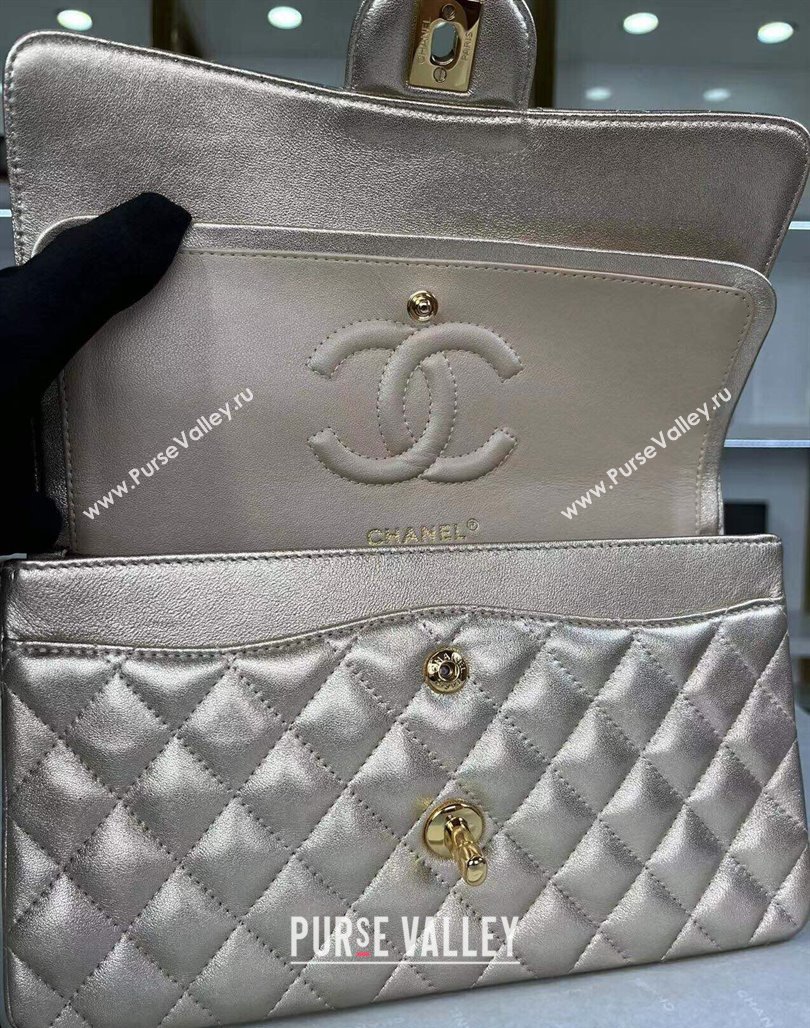 Chanel Metallic Calfskin Medium Flap Bag A01112 Gold 2024 0311 (YEZI-240311039)