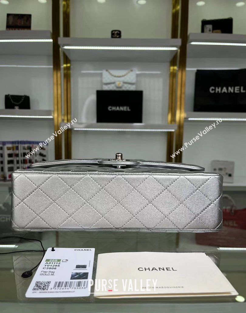 Chanel Metallic Calfskin Medium Flap Bag A01112 Silver 2024 0311 (YEZI-240311040)