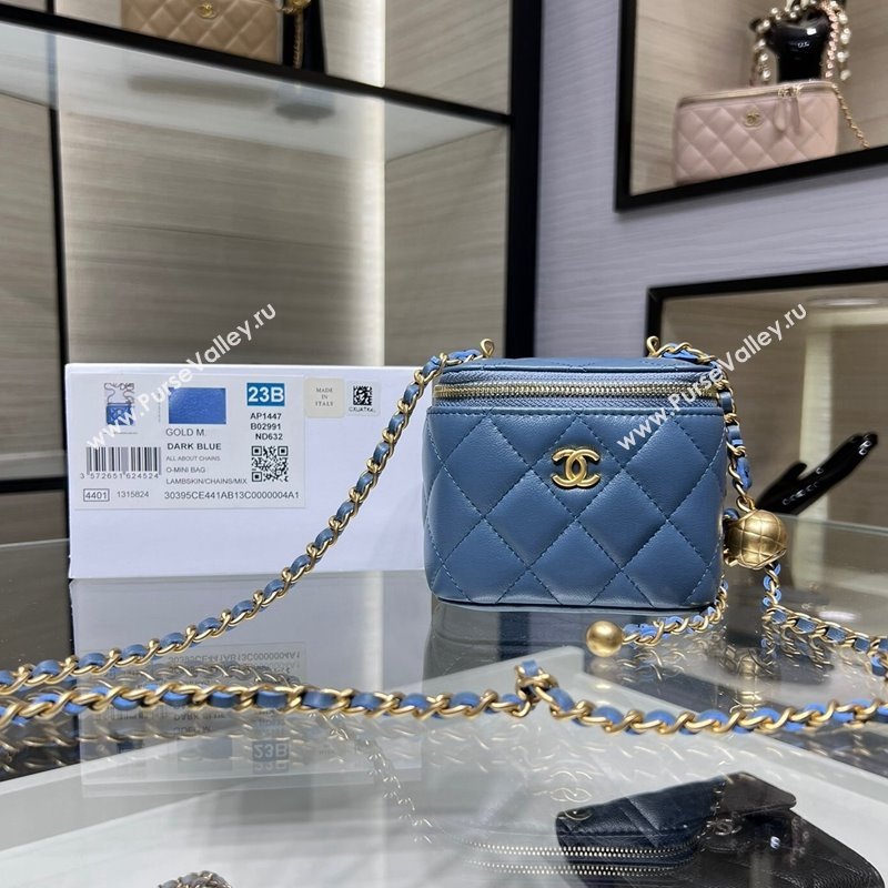 Chanel Lambskin Clutch with Chain and Gold-Tone Ball AP1447 Blue 2024 (yezi-240311010)