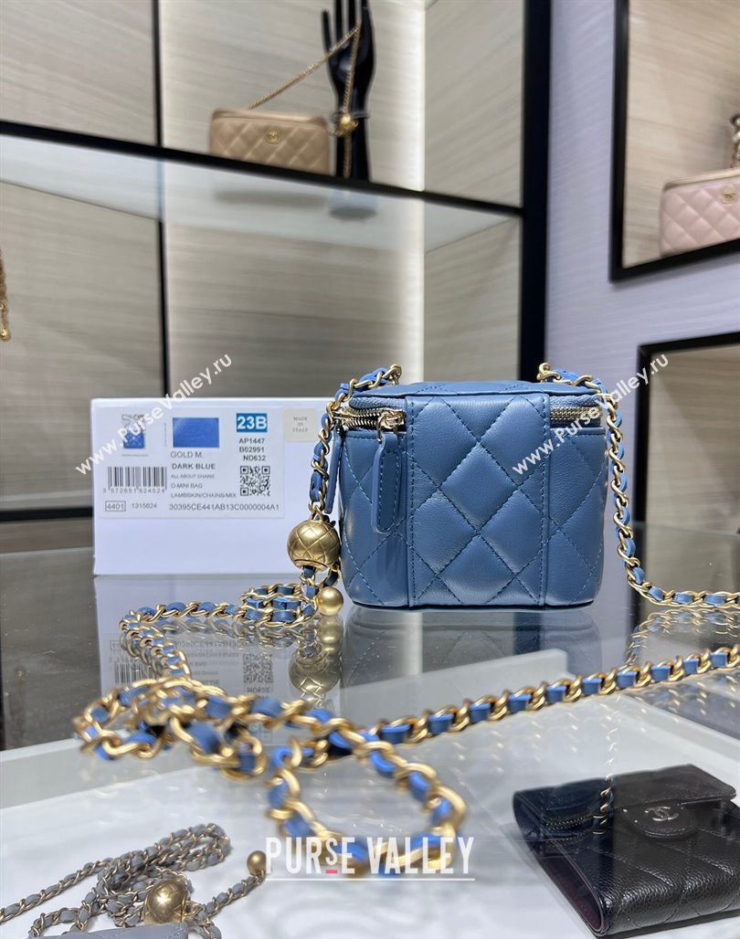 Chanel Lambskin Clutch with Chain and Gold-Tone Ball AP1447 Blue 2024 (yezi-240311010)