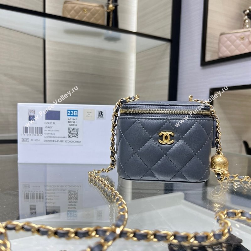 Chanel Lambskin Clutch with Chain and Gold-Tone Ball AP1447 Dark Grey 2024 (yezi-240311011)