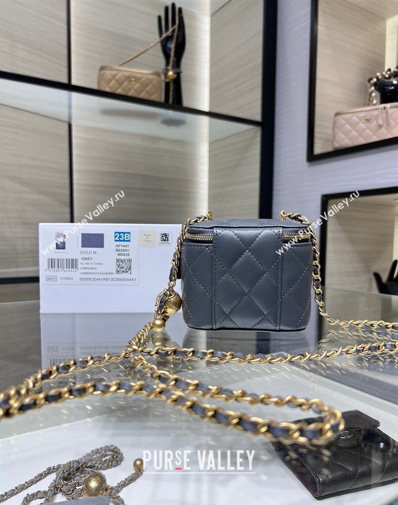 Chanel Lambskin Clutch with Chain and Gold-Tone Ball AP1447 Dark Grey 2024 (yezi-240311011)