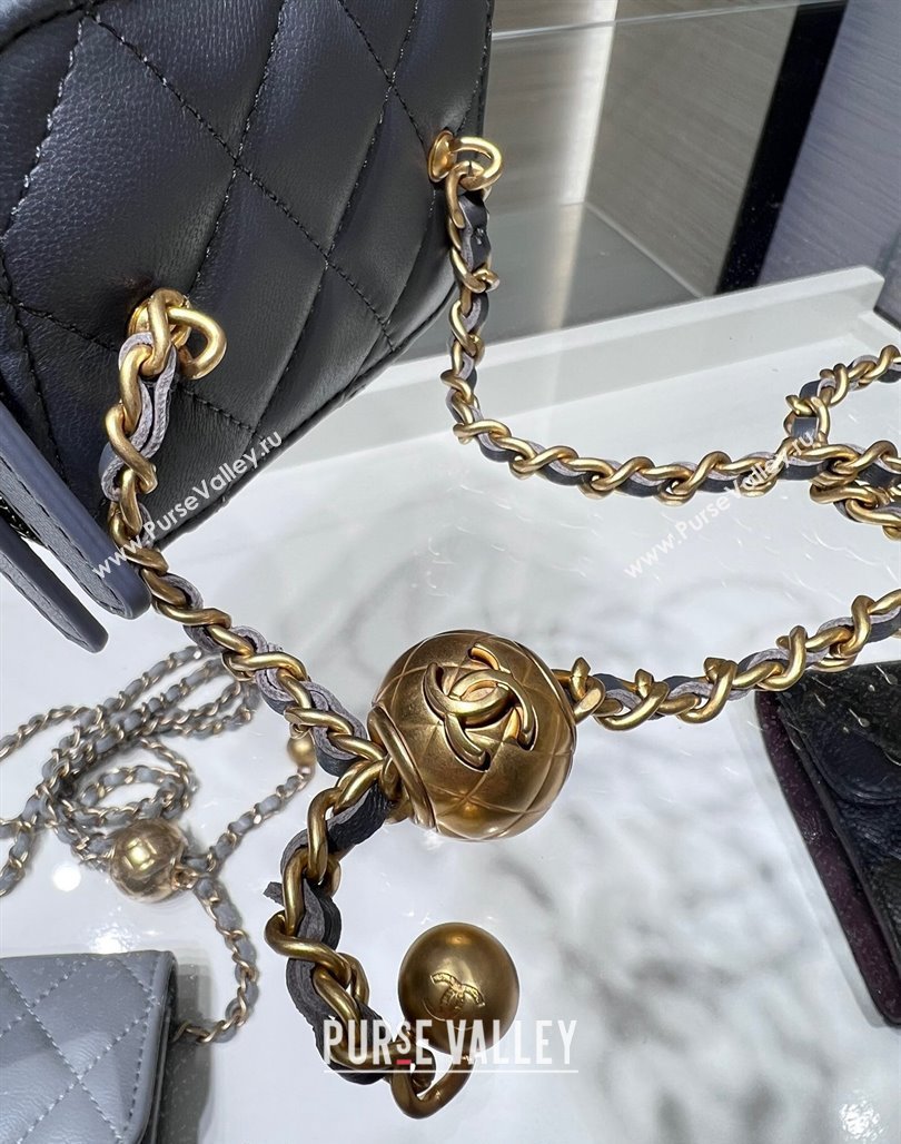 Chanel Lambskin Clutch with Chain and Gold-Tone Ball AP1447 Dark Grey 2024 (yezi-240311011)