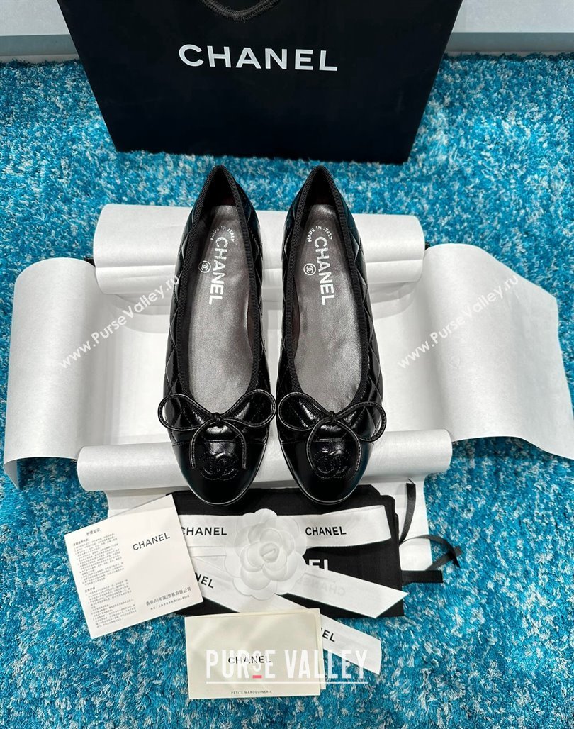 Chanel Classic Quilted Shiny Calfskin Ballet Flat Black 2024 0325 (SS-240325018)