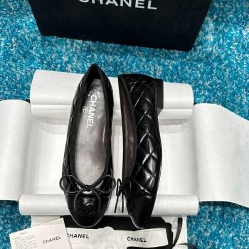 Chanel Classic Quilted Shiny Calfskin Ballet Flat Black 2024 0325 (SS-240325018)