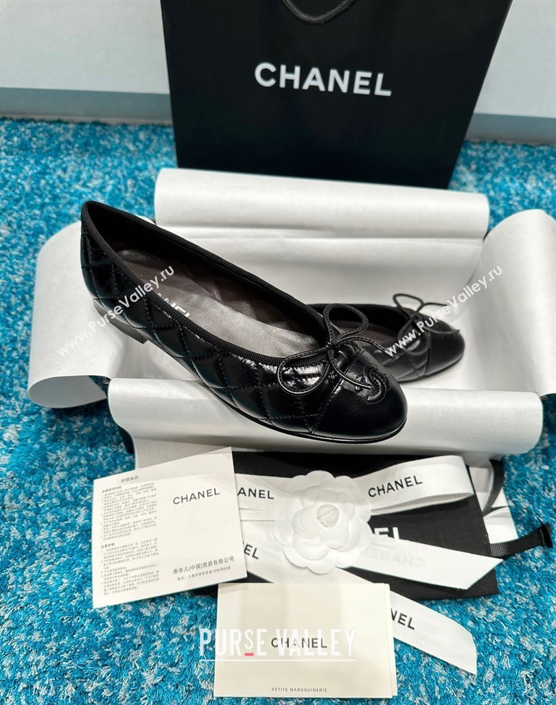 Chanel Classic Quilted Shiny Calfskin Ballet Flat Black 2024 0325 (SS-240325018)