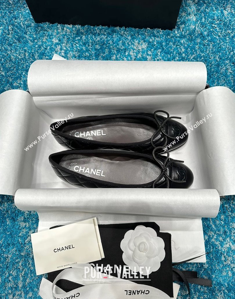 Chanel Classic Quilted Shiny Calfskin Ballet Flat Black 2024 0325 (SS-240325018)