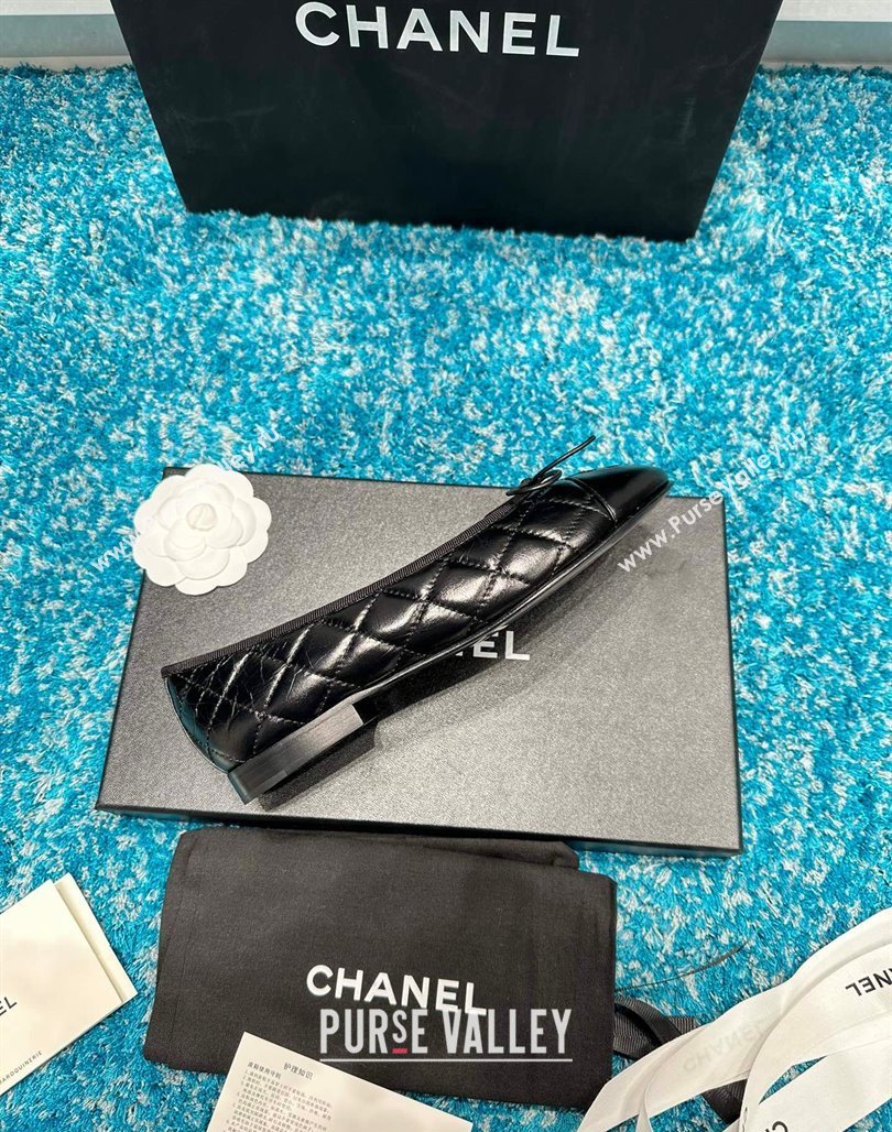 Chanel Classic Quilted Shiny Calfskin Ballet Flat Black 2024 0325 (SS-240325018)