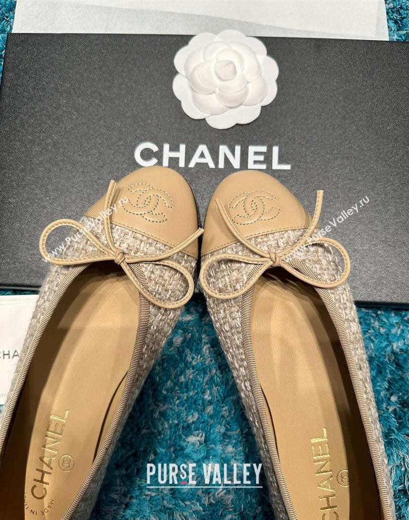 Chanel Classic Tweed Ballet Flat Apricot 2024 0325 (SS-240325022)