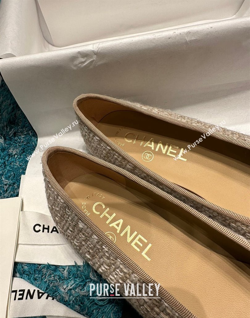 Chanel Classic Tweed Ballet Flat Apricot 2024 0325 (SS-240325022)