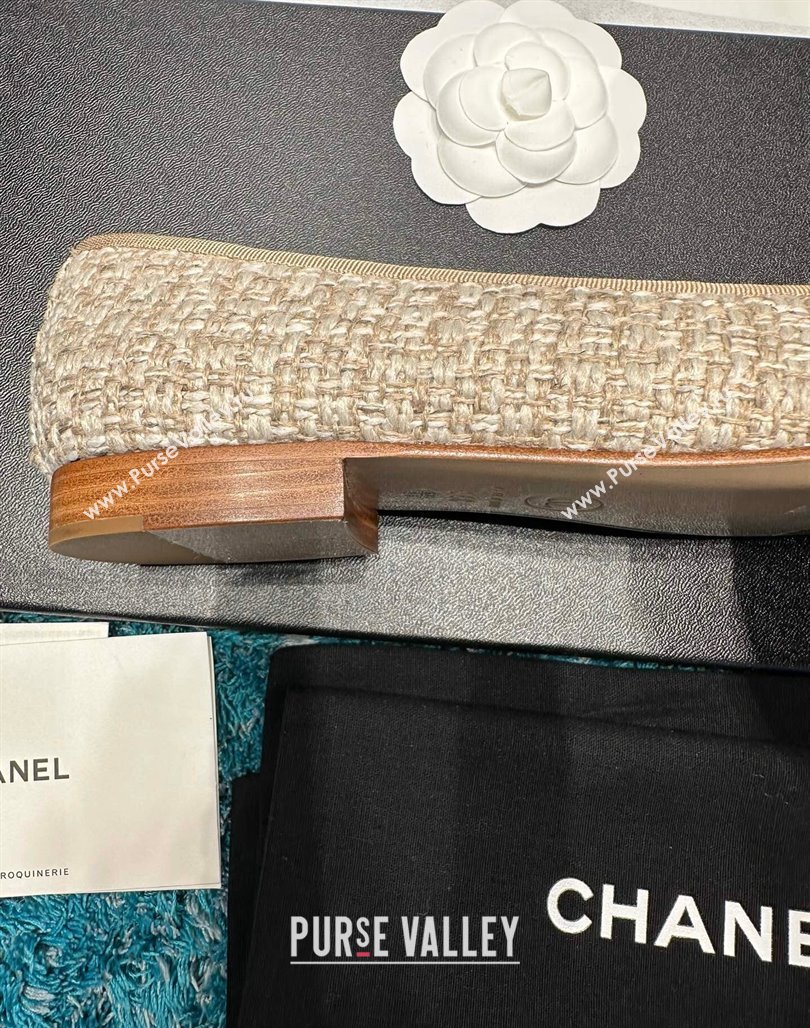 Chanel Classic Tweed Ballet Flat Apricot 2024 0325 (SS-240325022)