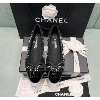 Chanel Classic Tweed Ballet Flat Black/White 2 2024 0325 (SS-240325031)