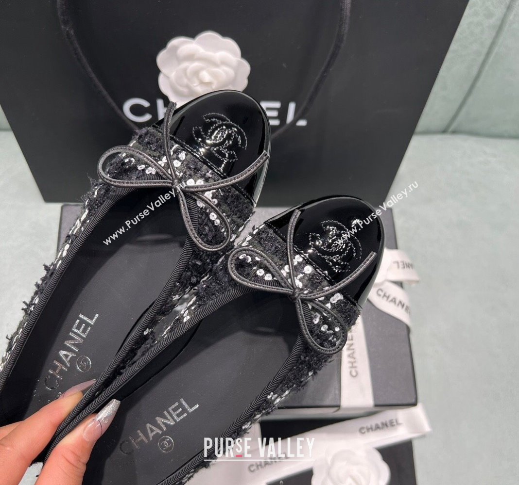 Chanel Classic Tweed Ballet Flat Black/White 2 2024 0325 (SS-240325031)