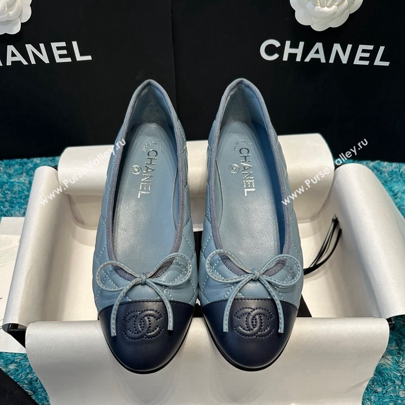 Chanel Classic Quilted Leather Ballet Flat Light Blue 2024 0325 (SS-240325033)