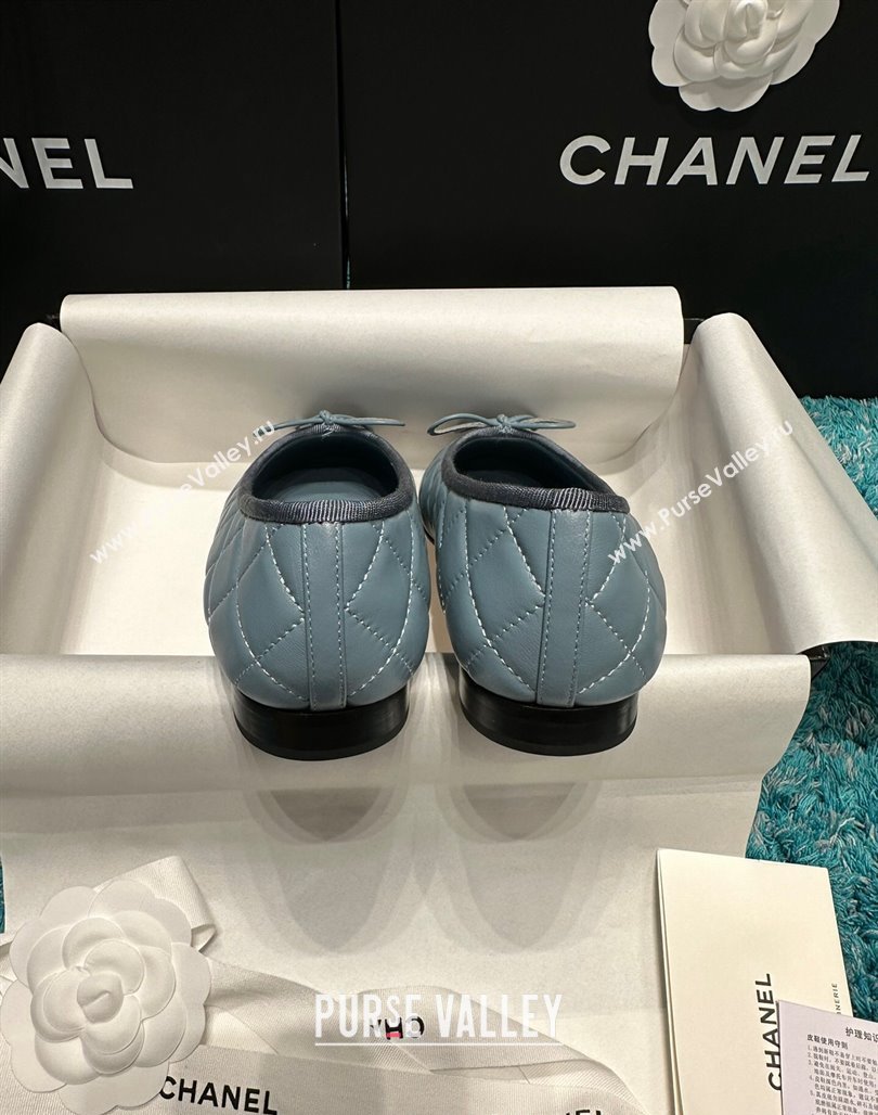 Chanel Classic Quilted Leather Ballet Flat Light Blue 2024 0325 (SS-240325033)