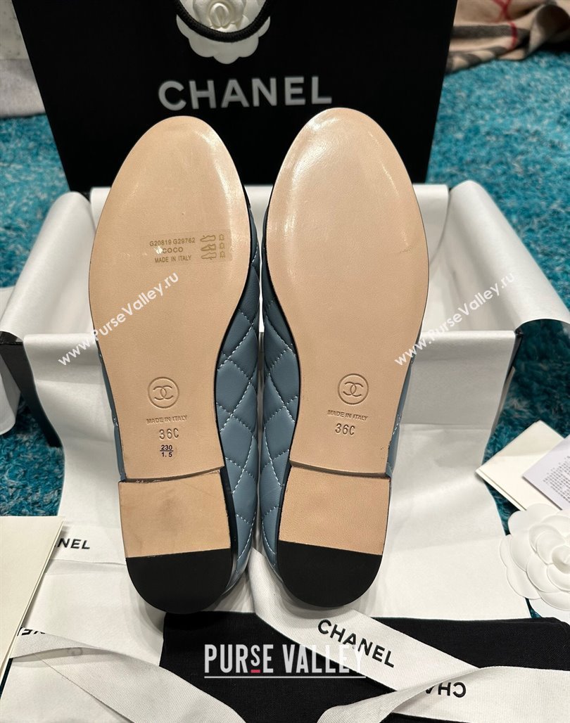 Chanel Classic Quilted Leather Ballet Flat Light Blue 2024 0325 (SS-240325033)