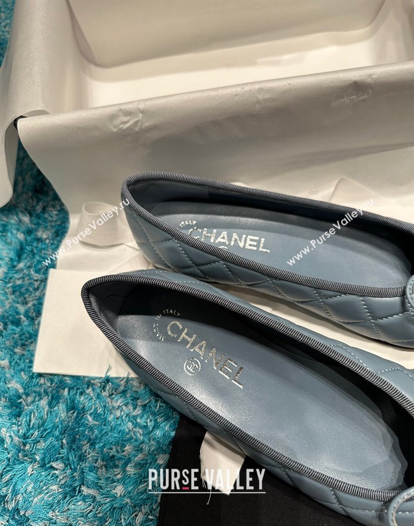 Chanel Classic Quilted Leather Ballet Flat Light Blue 2024 0325 (SS-240325033)