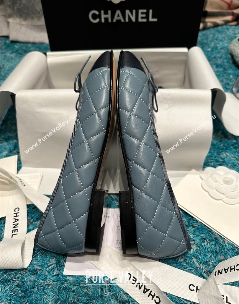 Chanel Classic Quilted Leather Ballet Flat Light Blue 2024 0325 (SS-240325033)