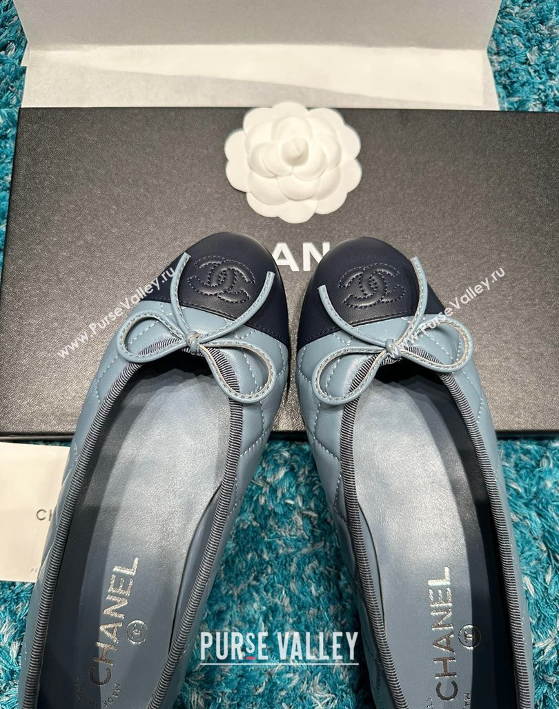 Chanel Classic Quilted Leather Ballet Flat Light Blue 2024 0325 (SS-240325033)